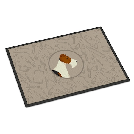 Carolines Treasures 18 x 27 in. Fox Terrier in the Kitchen Indoor or Outdoor Mat CK2185MAT